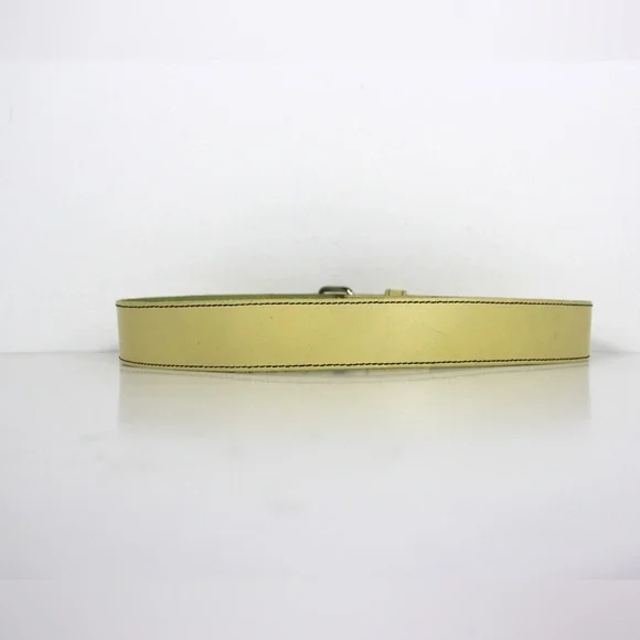 1980’s Butter Yellow Wide Genuine Leather Belt with Double Prong Silver Buckle - Picture 4 of 7